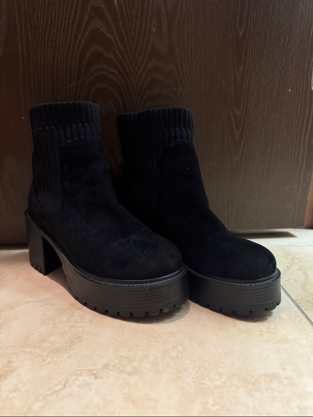 Black Chunky Platform Ankle Boots - Women's Fashion Booties